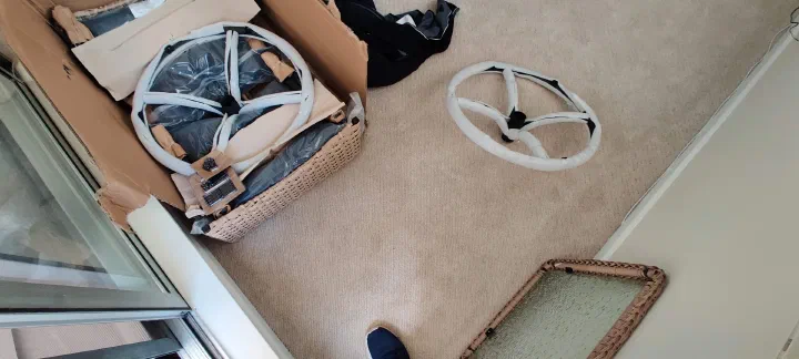 Patio chair components before assembly