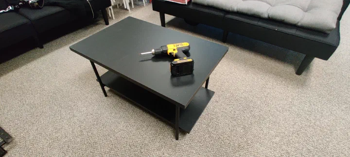Completed coffee table from a multi-item assembly visit